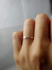 1 件装简约小星星戒指精致镀银金色星星细戒指不锈钢珠宝礼物 - 彩色 - 查看 3