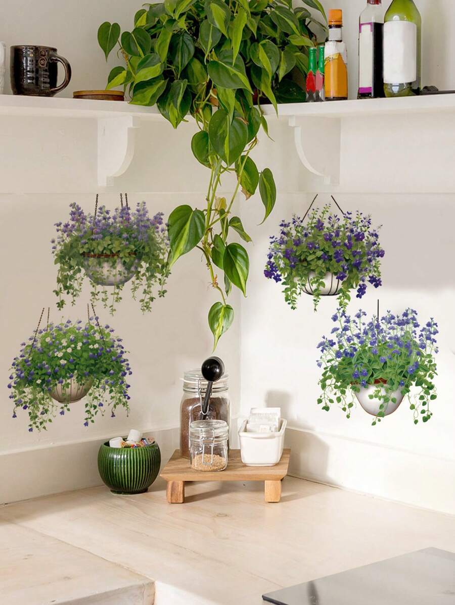 mama look 2 件绿色植物藤蔓、紫色花朵墙贴、自粘装饰画，适用于客厅、入口、卧室房间装饰家居装饰墙壁装饰浴室装饰卧室装饰房间装饰用品客厅装饰家居装饰客厅墙纸个性化贴纸 - 綠色 - 查看 1