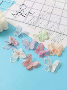 10 件双绣花蝴蝶蕾丝贴花缝制熨烫补丁彩色欧根纱蝴蝶用于 DIY 工艺品服装礼服帽子新娘发饰婚礼装饰 - 彩色 - 查看 3