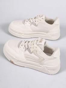 2024新款厚底休闲运动鞋学生白鞋百搭运动鞋 - 米色 - 查看 4