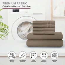 LUX DECOR 6-Piece Embroidered Bed Sheet Set – Brushed Microfiber, Deep Pocket, Lightweight & Breathable – Graduation Gifts, Home Decor, Sleep Protection For Dorms, Student Beds, Back‑To‑School Gift, Soft Bed Linens, Comfortable Sleep, Luxury Bed Set, Valentine's Day Bedroom, Spring Bedding Refresh, Guest Room Essentials, Dorm Room Bedding, Premium Bed Linens, Easy Care Sheets, Hypoallergenic Fabric, Year-Round Comfort, Master Bedroom Update, Matching Bedding Set, Hotel Quality Linens - Màu nâu Sô-cô-la - Xem 7