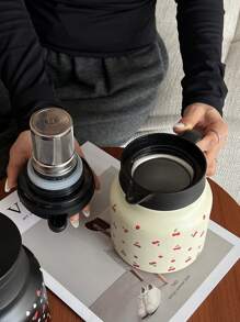 1pc 800ml Stainless Steel Double Wall Insulated Cherry Blossom Pattern Coffee/Tea/Water Pot, Suitable For Office, Restaurant, Outdoor, School, Home, Great Gift For Christmas, Valentine's Day, Mother's Day, Back-To-School Back To School