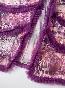 Women's Purple Sexy Printing Strapless Spaghetti Dress Deep V Neck High Slit Lace Hem Long Party Dress,Easter Women Dress - 紫色 - 查看 6