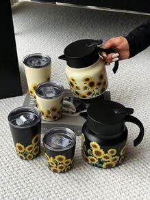 1 pièce Cafetière/Théière sous vide isolée double paroi en acier inoxydable 800 ml avec motif tournesol, tasse de voyage, gobelet à fond plat, convient pour le bureau, le restaurant, l'extérieur, l'école, la maison. Idéal pour les cadeaux de Noël, Saint-Valentin, Fête des mères, Rentrée des classes, anniversaire.