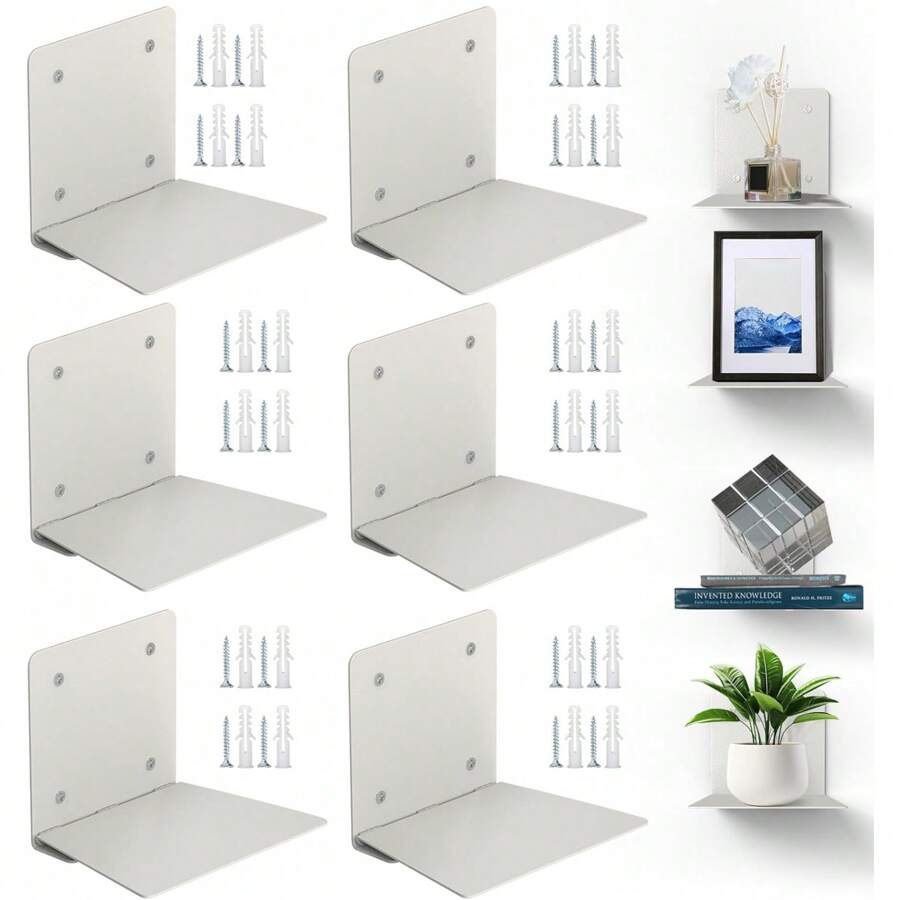 Invisible Floating Bookshelf, Heavy-Duty Hanging Bookshelves, Steel Constructed Wall Mounted Hidden Bookshelf With Mounting Hardware, 6PCS Grey