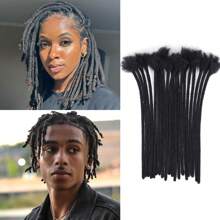 Extensiones para dreadlocks de 8 pulgadas/12 pulgadas, 10 hebras de 0.6 cm de ancho, extensiones de dreadlocks sintéticas de ganchillo en estilo afro rizado, para peinados reggae y hip-hop, extensiones de cabello natural negro para hombres y mujeres para el uso diario - Multicolor - Ver 13