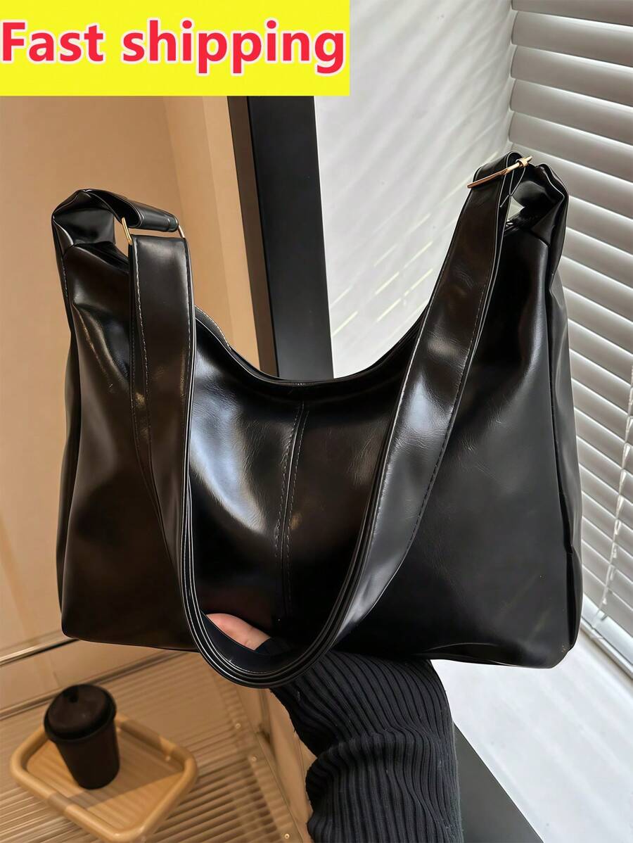 Bolso de hombro suave de moda de unicolor para mujer, bolsa de mano casual y sencilla de gran capacidad para llevar en el campus diariamente, estilo retro de bolso de hobo y bandolera para el trabajo, bolsas de mensajero femeninas ligeras para regalos de vacaciones