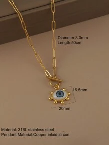 1 pieza Collar con colgante de ojo y corazón con cadena de cierre de acero inoxidable, joyería de moda para mujer, regalo de Halloween, San Valentín, mamá, madre, Día de la Madre