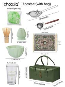 choxila Set de iniciación tradicional de Matcha de 7 piezas, set de batidor de Matcha, kit de preparación de té Matcha, set de regalo de Matcha con bolsa, incluye tazón de Matcha, batidor de bambú de Matcha, cuchara de té, soporte para batidor, tamiz de Matcha, taza de té, alfombrilla de té, de vuelta al cole