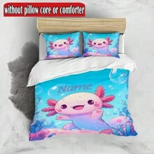 3 Peças Conjunto de Capa de Edredom Macio e Resistente a Rasgos com Estampa Fofa de Axolotl - Roupa de Cama Personalizável para Todas as Estações - Inclui 1 Capa de Edredom e 2 Fronhas (Sem Enchimento)