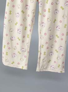 4pcs Girls Lightweight 3/4 Sleeve Pajama Set, Cartoon Cat & Rabbit Print Spring/Summer, Includes Short Sleeve Top & Capri Pants - Multicolor - View 9