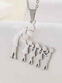 1 件时尚不锈钢家庭母亲儿童兄弟姐妹吊坠项链，适合家庭聚会节日礼物