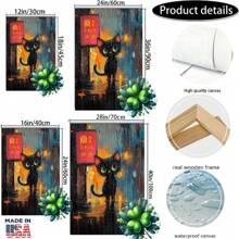 1PC Art Printed Canvas Painting In Wooden Frame Oil Painting Cute Kitten Walking In The Rain On Ci(1) Suitable For Home Decor Office Holiday Decoration Or Gift