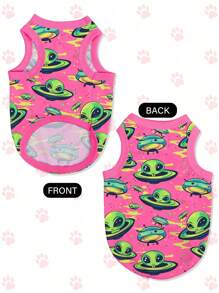 LUCKIE LABO 2 Pieces Set Polyester Alien Print Anti-Flea, Less Shedding, Heat-Resistant, Breathable Vest For Cats And Dogs, Indoor And Outdoor Use - Purple - View 2
