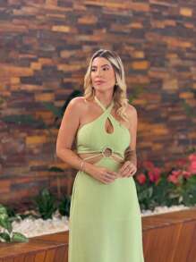 LONG DRESS WITH CUTOUT. - Green - View 2