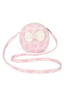 1 件女孩可爱蝴蝶结尼龙小圆形斜挎包，时尚条纹手机和零钱包，理想的礼物，拉链开合，适合所有季节