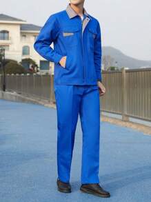 Men's Work Suit Top Uniform Pants Shirts Protection Button Down Ventilate Antifouling Quick Dry - Shirts (Royal Blue-A) - View 3