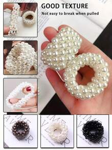 Elegant And Simple Full Faux Pearl High Elastic Mini Hair Tie, Pearl Hair Tie, Ponytail Bun Hair Tie For Women And Women, Suitable For All Seasons And Hair Types