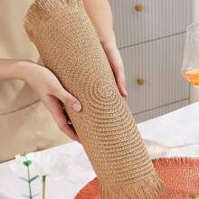 1 pezzo Sottopiatto rotondo intrecciato, tovaglietta in carta con nappe, sottopiatto antiscivolo fatto a mano resistente al calore, tappetino per tazze da tè, decorazione per tavolo da pranzo - Multicolore - Visualizzare 8