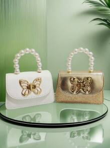 Children's Fashion New Butterfly Pearl Handbag, Holiday Gift, PU Leather Butterfly Lock Stylish Pouch, Princess Mini Wallet Purse For Girls - one-size - View 1