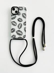 Lips 1pc Black Leopard Lip Print Detachable Crossbody/Shoulder Strap With 4mm Thick Rope, Protective Lens Circle, Soft TPU Phone Case Compatible With Iphone 15 Pro Max/15 Pro/15 Plus, 11-16 Series - Multicolor - View 6