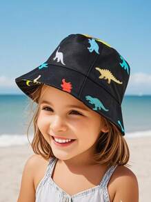 1 Piece Of Dinosaur Print Cute Bucket Hat, Boys And Girls Fashion Bucket Hat, Baby Cute Dinosaur Beautiful Bucket Hat, Suitable For Beach Recreation - Black - View 2