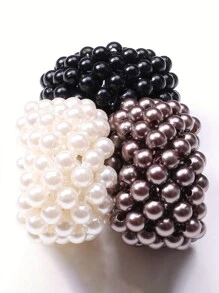 Elegant And Simple Full Faux Pearl High Elastic Mini Hair Tie, Pearl Hair Tie, Ponytail Bun Hair Tie For Women And Women, Suitable For All Seasons And Hair Types