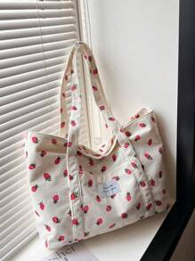 大容量纯色简约灯芯绒手提包