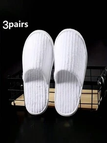 3 Pares de Pantuflas de Felpa de Coral a Rayas - Pantuflas Cálidas Unisex Para el Hogar, Spa, Hotel, Viaje, Boda, Salón - Suaves, Antideslizantes y Sin Fragancia