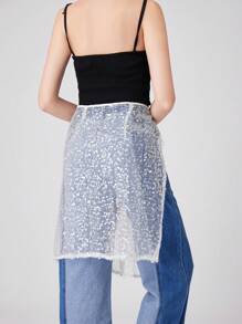 1 szt. Długa sukienka z cekinami, koronką laserową, punkową, przezroczystą, wiązaną, fartuchową, modna, niezbędna i wszechstronna część garderoby - Biały - Zobacz 4