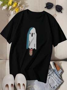 Boo-Sicle Women's Women T-Women's Shirt - Funny Halloween Graphic Women's Tee For Women