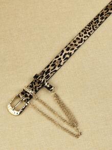 1pc Women Leopard Print PU Leather Chain Belt, Fashion Accessory For Party, Date, Daily Use