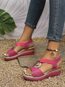 Sandalias elegantes de señora con suela gruesa, zapatos cómodos para caminar con correas de tobillo, calzado de playa con tacón de cuña