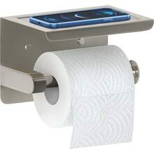 Brushed Nickel Bathroom Toilet Paper Holder With Shelf – SUS304 Stainless Steel Toilet Tissue Roll Holder Wall Mounted – Two Installation Screw And Self Adhesive TP Holder – 1 Pack - Silver - View 1