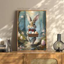 1PC Cute Rabbit Decor, Hiking Easter Bunny Poster, Forest Canvas Wall Art, Easter Bunny Decor, Easter Day Wall Art- Home Decor -Living Room, Bed Room, Hallway Decoration Gifts Birthday Graduation