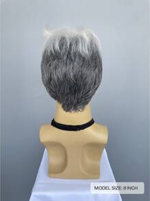 中年男士假发，白色顶部，时尚个性化短发，易于佩戴且易于护理的合成假发，适合服装表演和节日派对 - 黑與白 - 查看 6