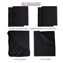 LUX DECOR 6-Piece Embroidered Bed Sheet Set – Brushed Microfiber, Deep Pocket, Lightweight & Breathable – Graduation Gifts, Home Decor, Sleep Protection For Dorms, Student Beds, Back‑To‑School Gift, Soft Bed Linens, Comfortable Sleep, Luxury Bed Set, Valentine's Day Bedroom, Spring Bedding Refresh, Guest Room Essentials, Dorm Room Bedding, Premium Bed Linens, Easy Care Sheets, Hypoallergenic Fabric, Year-Round Comfort, Master Bedroom Update, Matching Bedding Set, Hotel Quality Linens - 黑色 - 查看 3