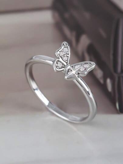 1pc Elegant Butterfly Ring, Sparkling Cubic Zirconia Butterfly Ring, Suitable For Brides, Weddings, Parties, Eternal Ring For Women, Luxury High-Quality Jewelry