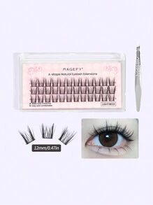 36 Cluster Manga Cartoon False Eyelashes Cat Ear Design Natural Look Slouchy People, Wild Cat Eye Lashes ﻿Tower Pointed Wheat Ear False Eyelashes,Slim Black Stem Thick Doll Style Sandwich Devil Style Natural Simulated Eyelashes, For Daily Commute Makeup,Fluffy Slim For Everyday Use Manga Eyelashes, Travel Essentials - C - 查看 2
