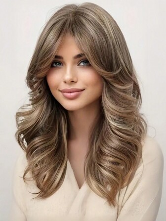 Vävda peruker Elegant Curly Wave medellånga damperuk - Tang långfiber, rosa näthatt, 150 % densitet, lämplig för alla