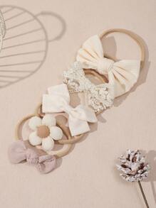 5 件套女婴花朵和蝴蝶结装饰头带，适合春季日常使用（不含纸卡）
