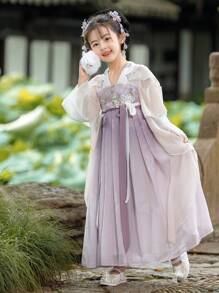 Vestido de manga larga estilo Hanfu para niñas, color lavanda, moda antigua china
