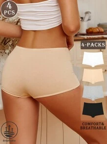 4pcs/Pack Women Breathable Friction Reducing Colored Shorts For Medium Waist Sports And Fitness