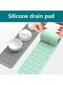 1pc Kitchen Drying Mat, Heat Resistant Silicone Trivet, Quick Dry Dishwashing Mat, Extended Silicone Drain Mat, Kitchen Heat Insulation Mat, Pot Holder, Non-Slip Dish & Cup Mat