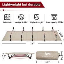 Compact Camping Cot Backpacking Ultralight Folding Lightweight Cot Easy Set Up Heavy Duty For Outdoor Hiking Travel Beach Army - Khaki - View 5