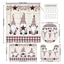 4 piezas Conjunto de cortina de ducha de enanitos divertidos, cortina de ducha con estrella de Texas, cortina de ducha a cuadros rojos y beige, cortina de ducha de madera blanca de estilo rústico, cortina de baño decorativa impermeable de tela con 12 ganchos, alfombra de baño antideslizante, conjunto de alfombra de baño, alfombra de baño, alfombra de asiento de inodoro, alfombra en forma de U antideslizante, cortina de ducha con 12 ganchos, accesorios de baño de decoración de otoño de 70.8 "X 70.8, de vuelta a la escuela - Multicolor - Ver 3