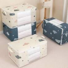 Large Capacity Clothes Storage Bag Organizer With Reinforced Handle Suitable For Blankets Bedding Foldable With Sturdy Zipper Cloud Pattern - Multicolor - View 5
