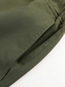 男士三件套多口袋纯色工装裤，夏季海滩度假休闲裤，适合日常通勤、运动训练、户外活动，宽松版型，街头风，健身，跑步，日常休闲，九分裤长，秋季服装 - 卡其色 - 查看 3