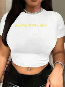 Letter Printed Short T-Shirt, Y2K Spring And Summer Short-Sleeved Crop Top, Women's Top - White - View 1