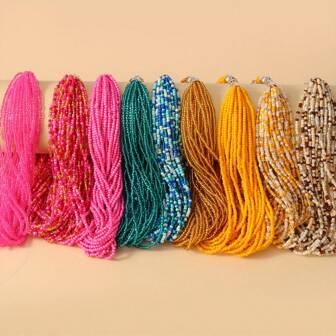 1pc Bohemian Multi-Layered Beaded Necklace, Colorful Solid Retro Luxury Elegant Fashion Personalized Beaded Choker For Women